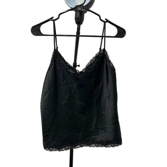 Victoria's Secret Black Lace Trim Satin Cami With Spaghetti Straps Size S - Picture 1 of 8